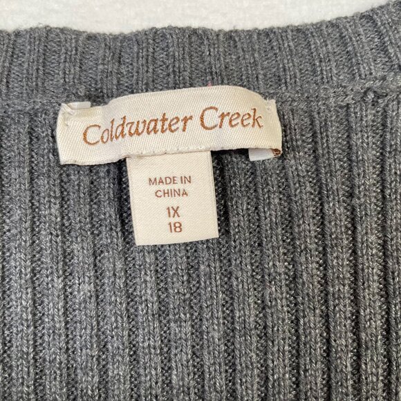 Coldwater Creek Gray Ribbed V Neck Sweater Thick Knit Long Sleeves Size 1x / 18 - Picture 10 of 12